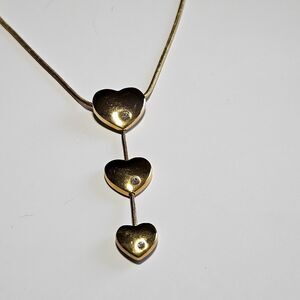Three Hearted Graduated Station Pendant Gold Tone Necklace 19-21"